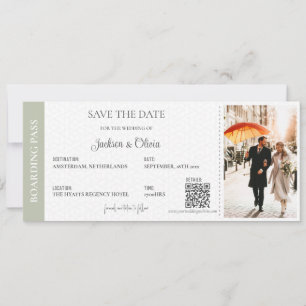 Zielort-Hochzeit Salbeigrün Save The Date