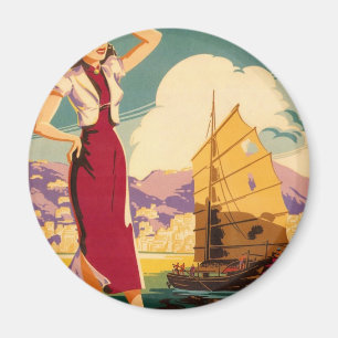 Zielort: Retro Graphic Round-Magnet Hongkong Magnet