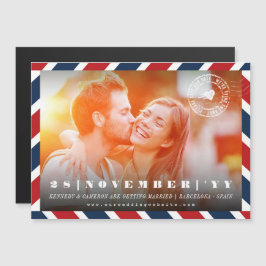 Zielort Save the Date Luftpost Postal-Foto Magneteinladung