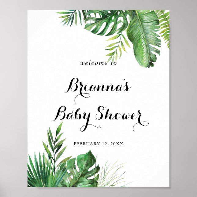 Zielort Tropical Greenery Baby Dusche Willkommen Poster (Vorne)