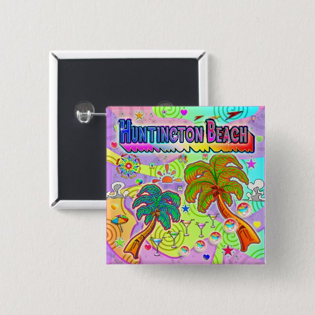 Zielschaltfläche für Huntington Beach Vacacation Button (Vorne & Hinten)