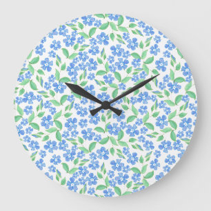 Ziemlich ditsy blaue grüne weiße Periwinkle-Blumen Große Wanduhr