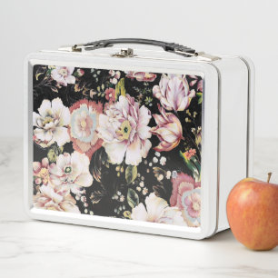 ziemlich elegante Mädchen-chic rosa schwarzes Flor Metall Brotdose