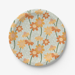 Ziemlich retro-gedämpfte Blumen der 1970er Jahre Pappteller