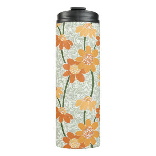 Ziemlich retro-gedämpfte Blumen der 1970er Jahre Thermosbecher
