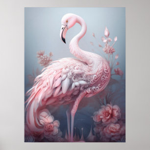 Ziemlich Surrealer Abstrakter Rosa Flamingo auf Gr Poster