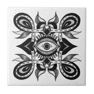 Zierauge - Weidcore Botanischer Tattoo-Stil Fliese