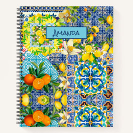 Zierblauer türkisblaue sizilianische Zitrusfliesen Notizbuch