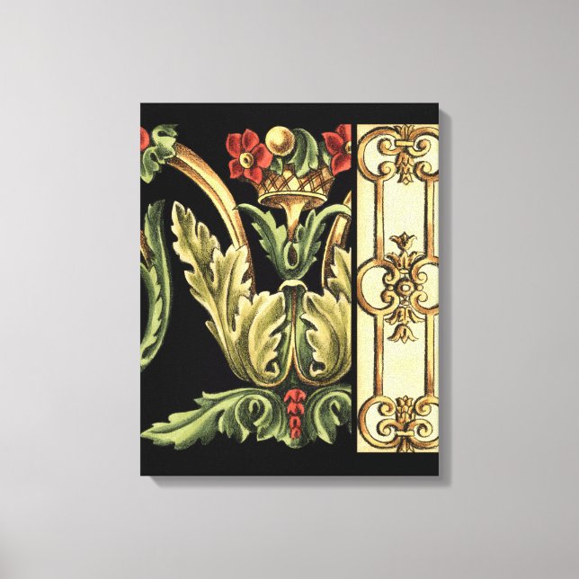 Zierblumendesign an schwarzen Grenzen Leinwanddruck (Vorderseite)