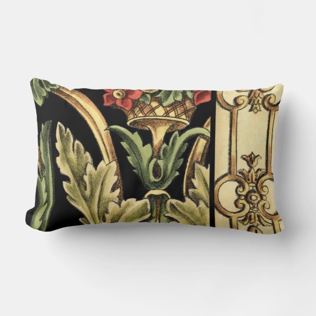 Zierblumendesign an schwarzen Grenzen Lendenkissen (Vorderseite)
