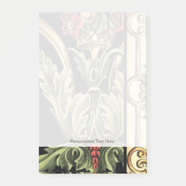 Zierblumendesign an schwarzen Grenzen Post-it Klebezettel (Vorderseite)