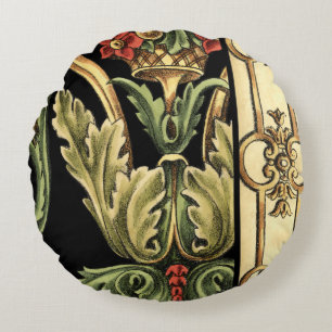 Zierblumendesign an schwarzen Grenzen Rundes Kissen