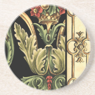 Zierblumendesign an schwarzen Grenzen Sandstein Untersetzer