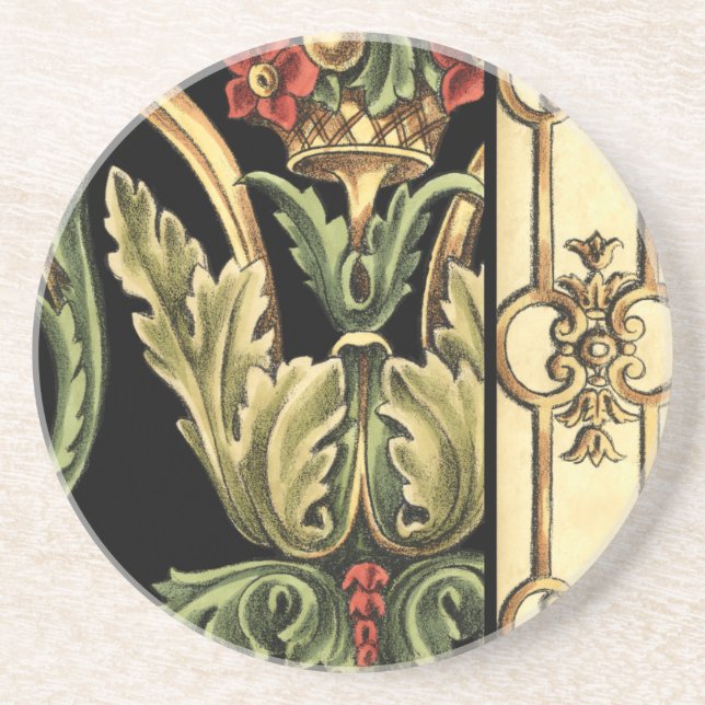 Zierblumendesign an schwarzen Grenzen Sandstein Untersetzer (Vorne)