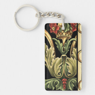 Zierblumendesign an schwarzen Grenzen Schlüsselanhänger