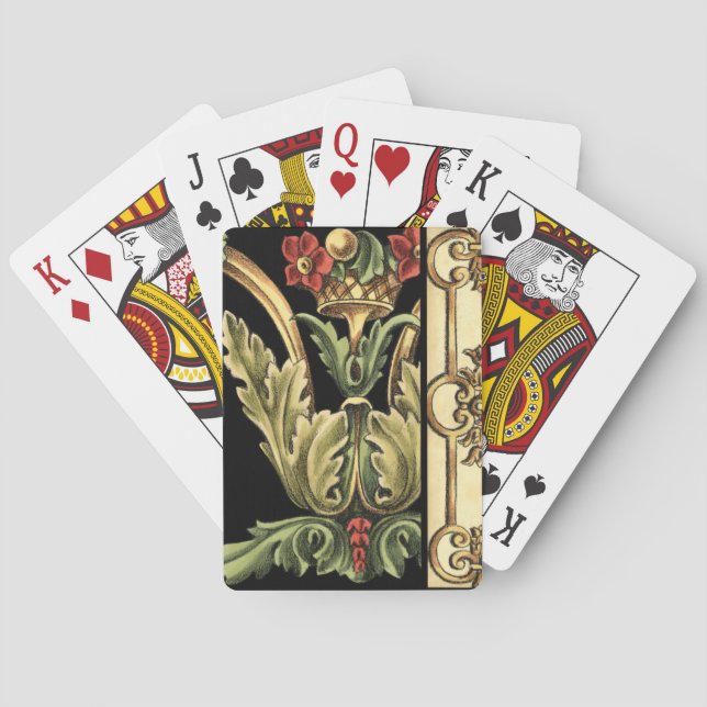 Zierblumendesign an schwarzen Grenzen Spielkarten (Rückseite)