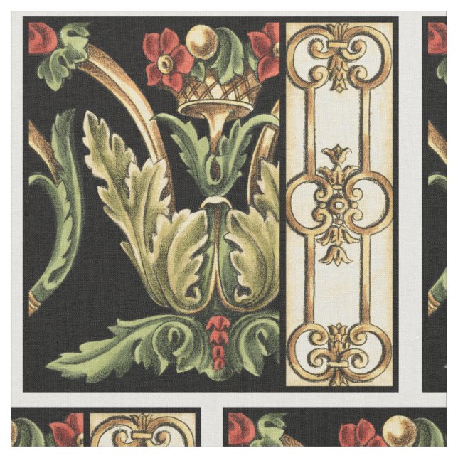 Zierblumendesign an schwarzen Grenzen Stoff (Nahaufnahme)