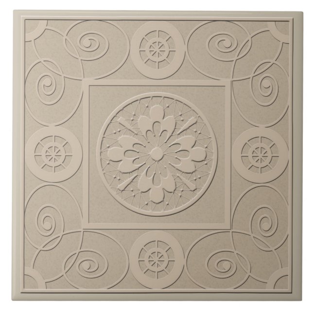 Zierbraun-beige-Ornament Fliese (Vorderseite)