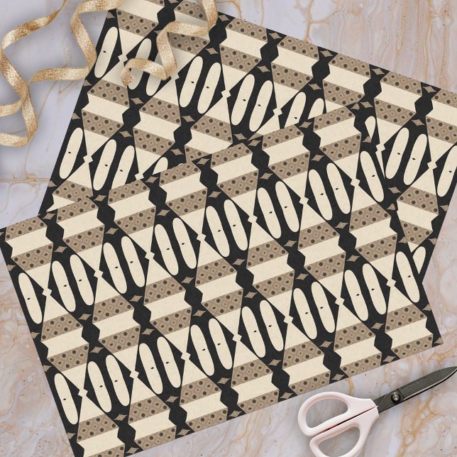 Zierelegantes Schwarz-Beige Geometrisches Muster Seidenpapier (Von Creator hochgeladen)