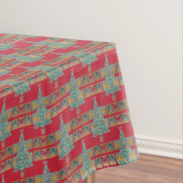 Zierglocken und rote Bogen auf Baum-Weihnachten Tischdecke