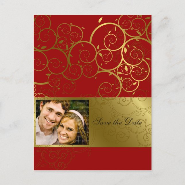 Ziergoldspirale Save the Date Postkarte (Vorderseite)