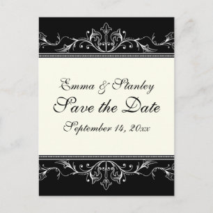 Ziergrenze Save the Date Schwarz-weiß Ankündigungspostkarte