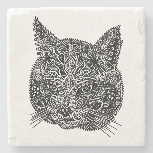 Zierkatze Kopfstein Untersetzer (Vorderseite)