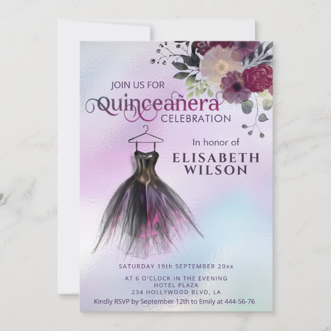 Zierkleid Quinceañera Einladung (Vorderseite)