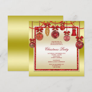 Zierliche Dekorationen Rot & Gold Weihnachtsfeier Einladung