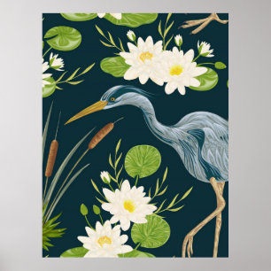 Zierliche Schwertlilien-Blumen-Vogel-Reiher-Blumen Poster