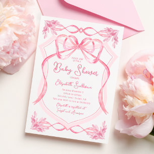 Zierliche Wasserfarbe Rosa Band Babyparty Einladung