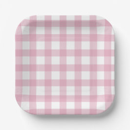Zierlicher rosa und weißer Büffel-Karo Pappteller