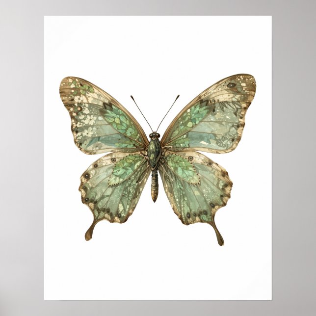 Zierlicher Schmetterling mit Blattmusterflügeln Poster (Vorne)
