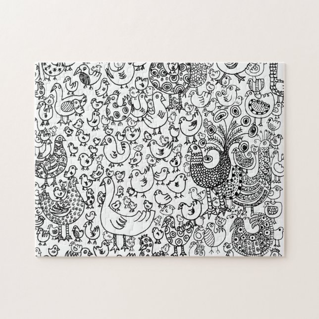 Ziermuster Schwarz-Weiß-Vögel Puzzle (Horizontal)