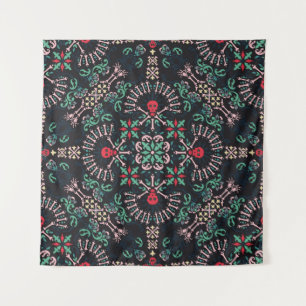 Zierpaisley, Schädel und Knochen Bandana Print,fa Wandteppich