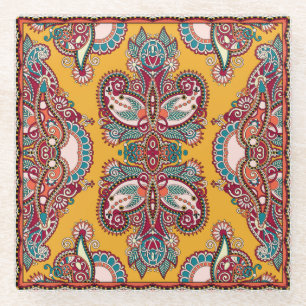 Zierpflanze Paisley: Traditionelle Bandanna Glasuntersetzer