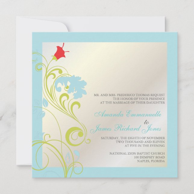 Zierrebe/Aqua blau/grün/grau Einladung (Vorderseite)