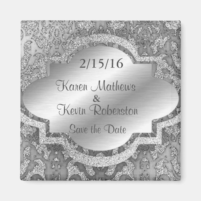 Ziersilber-Glitzer Save the Date Magnet (Vorne)