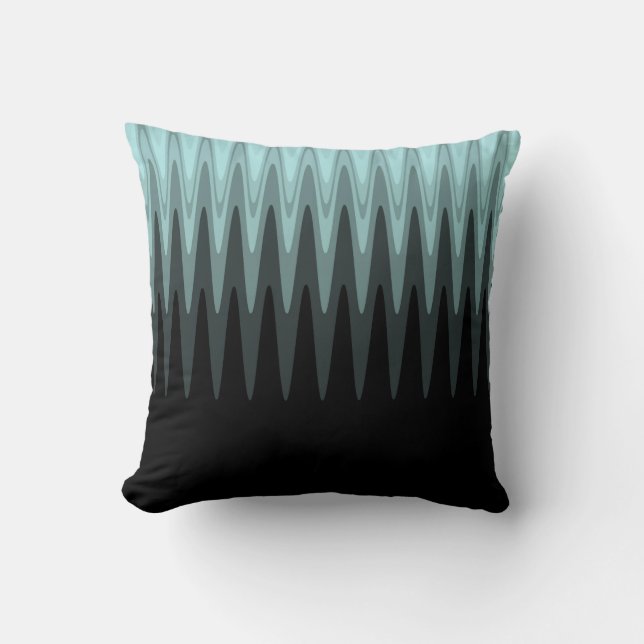 Zig Zag Black Aquamarin Gray Pattern Kissen (Vorderseite)