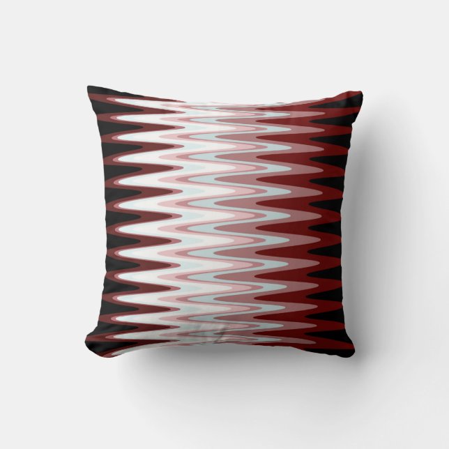 Zig Zag Black Red Gray Pattern Throw Kissen (Vorderseite)