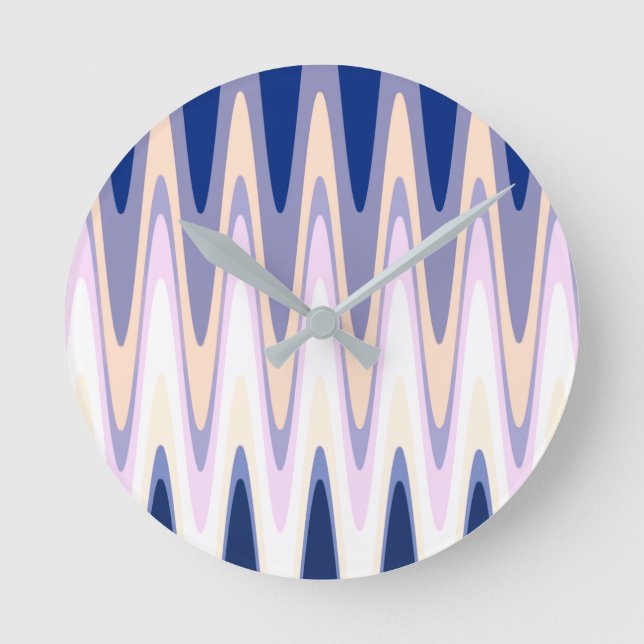 Zig Zag Blau Weiß Grau Beige Lila rosa Muster Runde Wanduhr (Vorderseite)