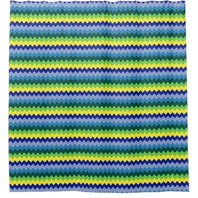 Zig-zag Design Muster Grün & Blau Duschvorhang (Vorderseite)