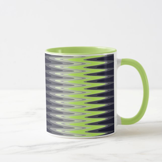 Zig Zag Lime Green Schwarz-weiß Grau Muster Tasse (Rechts)