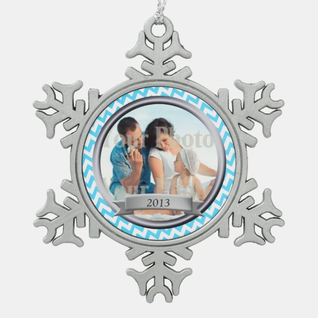 Zig Zag Pattern Foto Keepake Schneeflocken Zinn-Ornament (Vorderseite)