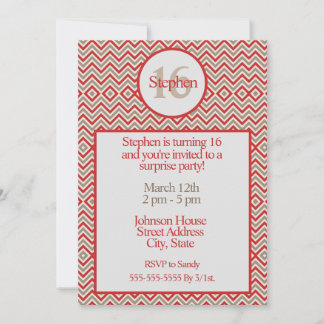 Zig Zag Red White und Tan Birthday Einladung