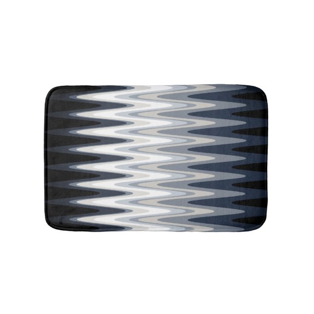 Zig Zag Schwarz-weiß Grau Navy Blue Beige Muster Badematte (Vorderseite)