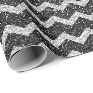 Zig Zag Zickzack Art Deco Grau Silver Glitzer Geschenkpapier