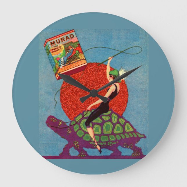 Zigaretten aus Muraden - Lady reitet Riesenschildk Große Wanduhr (Vorderseite)