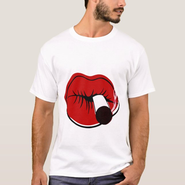 Zigarettenrauchen Rote Lippen T-Shirt (Vorderseite)
