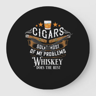 Zigarren lösen die meisten meiner Probleme Whiskey Große Wanduhr